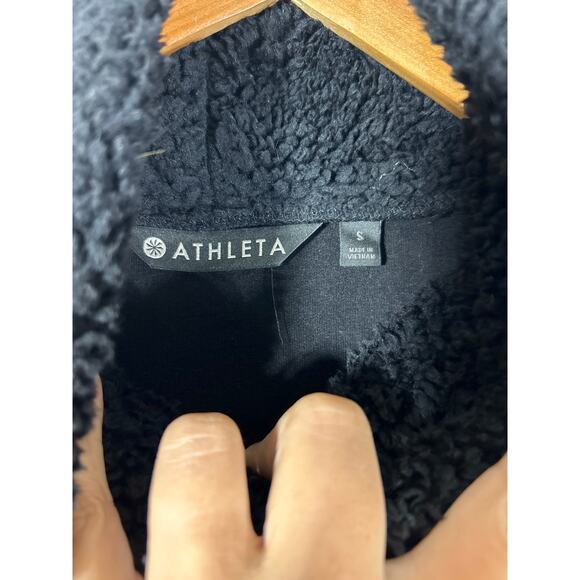 Athleta Turtleneck Sweatshirt Small Black Fuzzy Teddy Bear Oversized - Picture 6 of 9